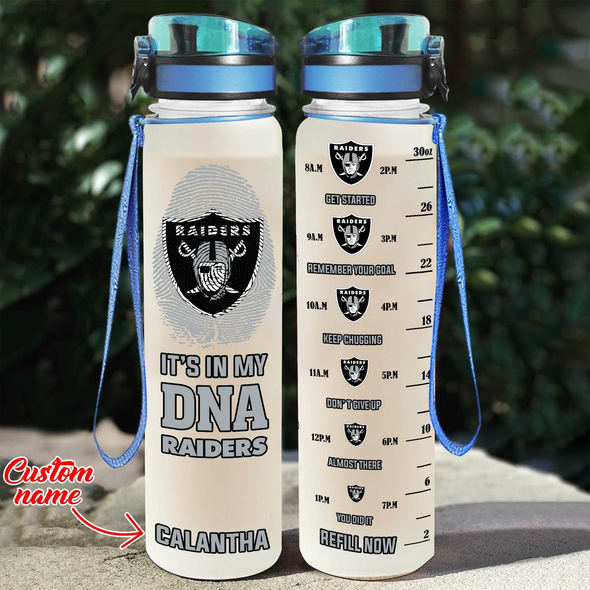Oakland Raiders Water Tracker Bottle Custom Name 32oz Water Bottle 0